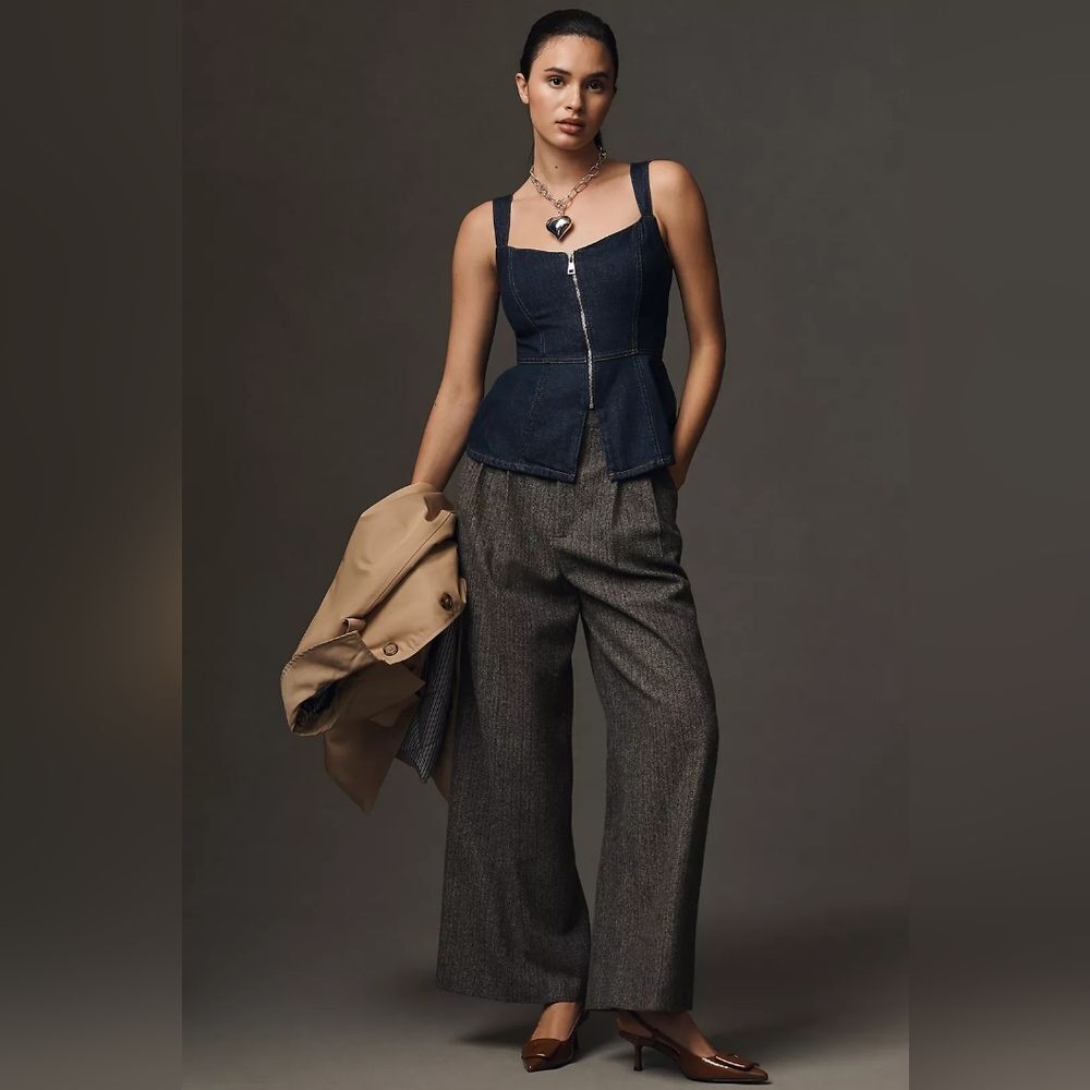 Reformation Indigo Denim Zeta Peplum Top M